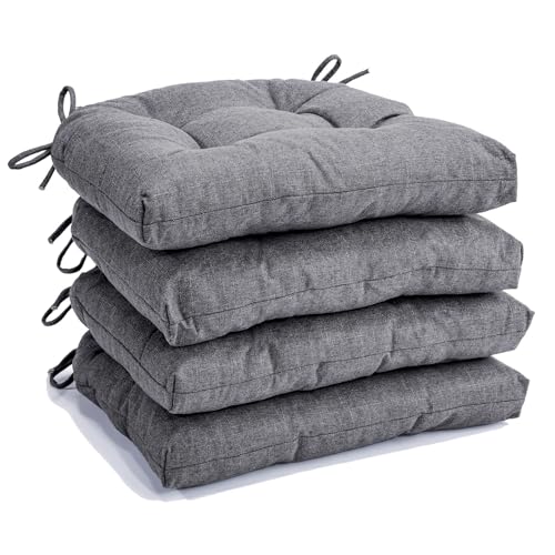Chair Cushions for Dining Chairs Set of 4, Non Slip Indoor Kitchen Chair Cushions with Ties, Tufted Memory Foam Seat Chair Pads, 17" x 16" x 3", Light Gray - color: Light Gray, size: Pack of 4