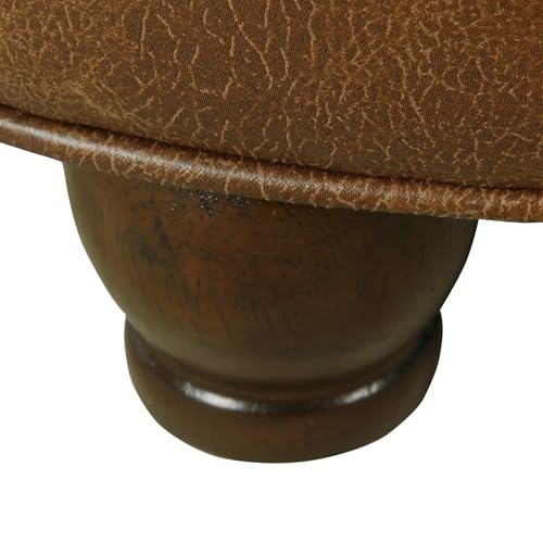 HomePop 25" Button Tufted Round Storage Ottoman - Brown Faux Leather - color: Light Brown
