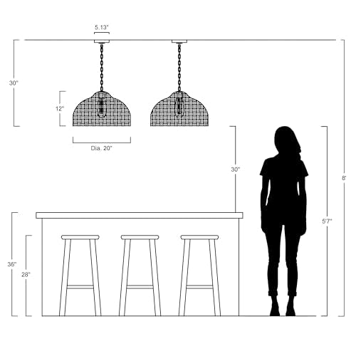 JONATHAN Y 20" Brown/Brass Gold 1-Light Rattan and Iron Dome Pendant Light, Adjustable Height Coastal Bohemian Hanging Lamp for Kitchen Island, LED Bulb Included JYL1133A