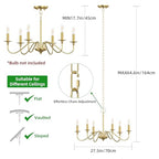 Rustic Farmhouse Candle Chandelier for Dining Room, 6-Light Rustic Black Iron Light Fixture with Classic S-Arm Design for Kitchen Island, Living Room, Foyer-Brass Gold - color: Brass Gold