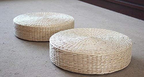 Japanese Style Handcrafted Eco-Friendly Padded Knitted Straw Flat Seat Cushion,Hand Woven Tatami Floor Cushion Corn Maize Husk (Dia50cm/19.7" x 10cm/4")