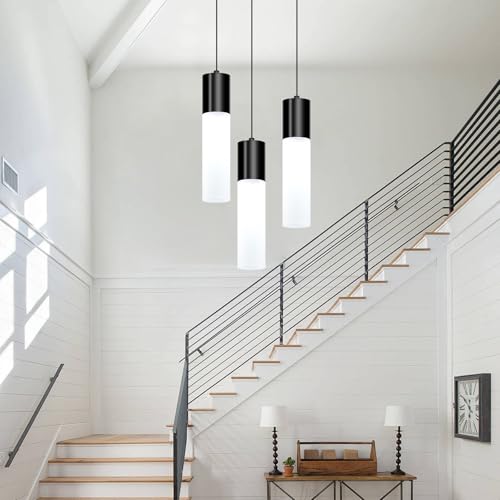Cluster Black Pendant Lighting Fixture 3-Light Modern Hanging Dining Table Light with Milky White Lampshade LED Pendant Lights for Kitchen Island Dining Room Adjustable Height, 3000K-6000K - color: Black, size: 3-Light 1-Pack