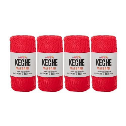 3mm Macrame Cord | Crochet Bag Cord, Macrame Rope Supplies for Plant Hangers and Wall Hangings, Polypropylene Strong Durable Easy to Knot, 131 Yards - Red 4 Pcs - color: 100 - Red, size: 4 SKEINS