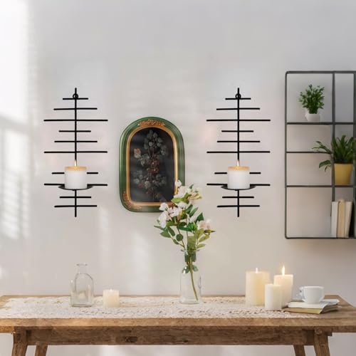 AIM & GGKK Wall Candle Sconce Set of 2,Black Wall Mounted Candle Holder for Home,Living Room, Dining Room,Rustic Farmhouse Boho Decoration - color: Black