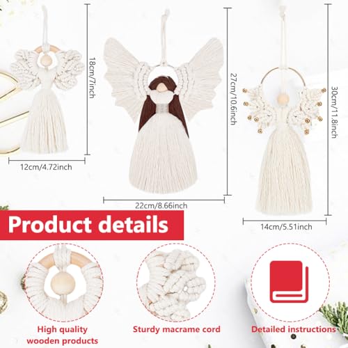 ORIGACH 4 Set DIY Mixed Angel Macrame Kit, 4 Styles Boho Macrame Angel Kit Wall Hanging Christmas Ornament with Instruction Tutorial for Adults Beginners