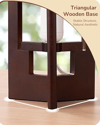 EDISHINE Wood Table Lamp, 13.5" Small Bedside Lamp, Beige Linen Shade, Rosewood Cylinder Nightstand Lamp for Bedroom Living Room, On-Off Line Switch, E26 Base (Bulb Not Included) - color: Dark Walnut Color