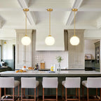 1 Pack Gold Globe Pendant Lights, Mid Century Gold Pendant Light Fixtures, Globe Pendant Lights Kitchen Island with Milk Glass Shade Adjustable Hanging Fixture for Dining Room (Bulbs not Included) - color: Brushed Gold + Clear Glass 1 Pack