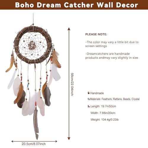 Rattan Dream Catchers with Peacock Feather, Boho Wall Decor Rustic Wooden Native American Wall Art for Bedroom Living Room (Pink Brown Mix) - color: Pink Brown Mix