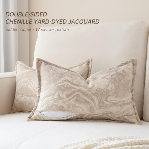 MATTINS Neutral Marble Pillow Covers 12x20 Set of 2, Modern Textured Lumbar Pillow Covers, Luxury Farmhouse Beige Pillow Covers, Boho Patterned Decorative Pillow Cover for Couch Sofa Bed Gift Pack - color: Beige, size: 20" x 12" (Pack of 2)