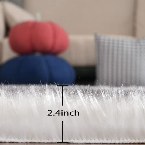 ORINOVA White and Grey Faux Fuzzy Fur Sheepskin Washable Area Rugs for Living Room 2x3 Boho Shag Nursery Rug Cute Home Décor - color: White With Grey Tips, size: 2' x 3' (Rectangular)