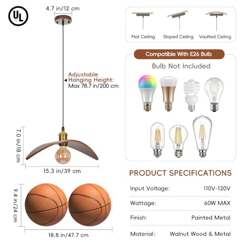 15.3" Pendant Lights Kitchen Island, 1-Light Natural Wood Ceiling Light Fixture Modern Hanging Lamp Decor for Kitchen Island Bedroom, Dining Room, Living Room, Nursery, Entryway, Foyer - size: 15.3" W x 7" H