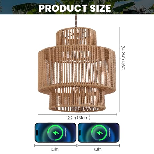 Boho Rattan Lamp Shades for Pendant Light Chandelier Floor Lamps Replacement,Rustic 3-Tier Drum Lamp Shade with Hand-Woven Rattan for Living Room Kitchen Dining Room Office Hotel. - size: style A