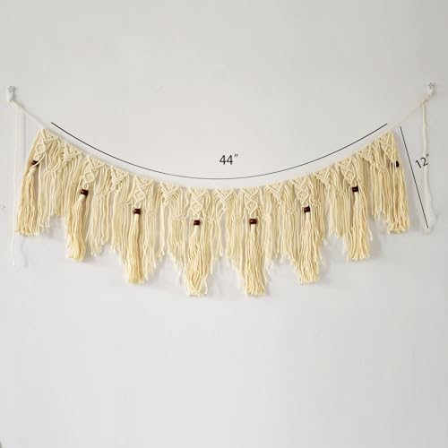 HOBO Garland, Boho Hanging Tassel, Handmade Macrame Banner for Fireplace/Birthday Party/Wedding/Window/Doorway/wall/Room/Decoration, Handcraft wall Art taperstry 44″ X 12″ (Beige) - color: Beige