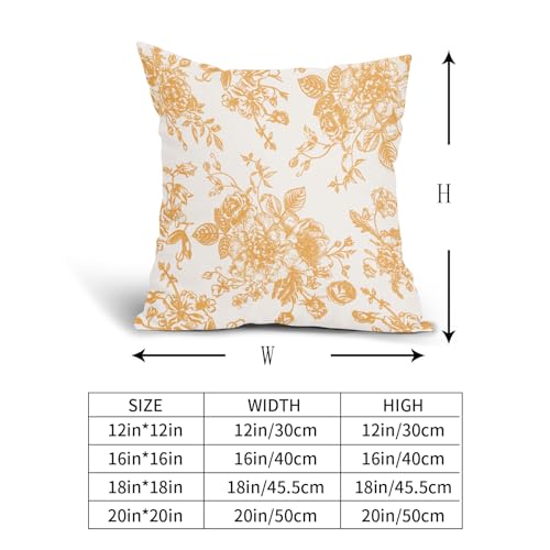 Orange and Cream Floral Pillow Covers 18x18 Inch Set of 2 Vintage Floral Throw Pillow Covers Chinoiserie Flower Pillowcases Rustic Farmhouse Cotton Linen Cushion Covers for Couch Bed Sofa Decor - color: Orange, size: 18" x 18" (Pack of 2)