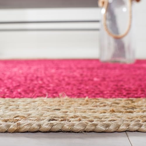 SAFAVIEH Area Rug 3' Round - Natural Fiber Collection - Fuchsia Pink & Natural Brown, Handmade Jute, Braided Border Design (NF801C) - color: Fuchsia/Natural, size: 3' (Round)