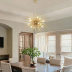 Modern 33.8in Gold Sputnik Chandeliers 12-Light Mid-Century Starburst Chandelier Light Fixture Solid Metal Satellite Large Chandelier for High Ceiling Dining Room Living Room Foyer E12 - color: Golden 33.85" 12-Light