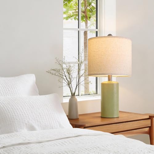 G-SAFAVA 20.5" Small Table Lamps for Living Room Lamp Set of 2 Ceramic Lamps for Bedroom Bedside Lamps Modern Boho Lamps for Night Stands Farmhouse Nightstand Lamp Side End Table Lamp, Light Green - color: Light Green