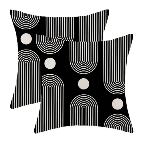 Boho Mid Century Pillow Covers 16x16 Inch Set of 2, Abstract Simple Black and White Decorative Throw Pillowcase Boho Modern Outdoor Farmhouse Cushion Cover for Sofa Couch Bed Living Room Decor - color: Boho19, size: 16" x 16" (Pack of 2)