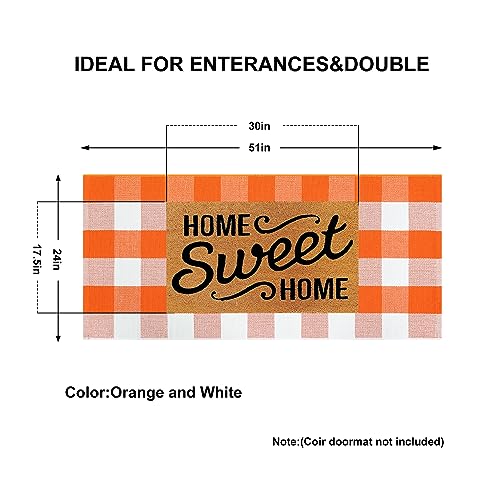 KIMODE Fall Door Mat Outdoor Orange and White 24"x51",Halloween Doormat,Washable Cotton Buffalo Plaid Check Front Door Rug for Layering Rugs,Halloween Porch Decorations,Entryway,Farmhouse - color: Orange/White, size: 2' x 4'3" (Rectangular)