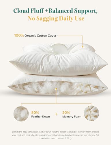 APSMILE Organic Cotton Goose Feather Down Plus Throw Pillow Inserts, 24x24 Inch Set of 2, Soft Supportive Square Decorative Pillow Forms for Couch, Sofa, Bed - size: 24X24