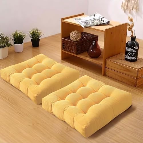 18x18in Floor Pillows Set Square Chair Cushion Pad for Sitting Tufted Corduroy Seat Cushions for Living Room Balconies Office Yellow - color: Yellow, size: 18X18in