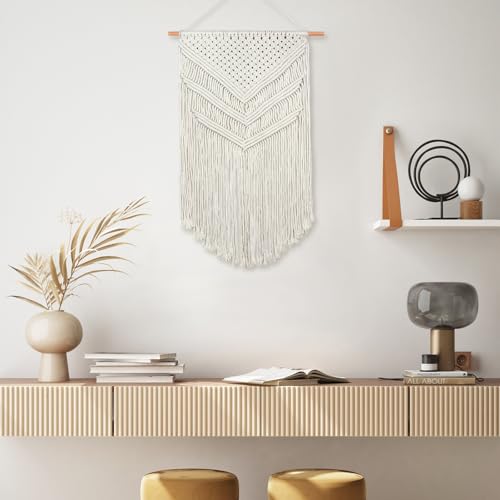 JONKASIPA Macrame Woven Wall Hanging, Bohemian Wall Decor, Handmade Woven Tapestry with Tassels, Delicate Lace Decor Crafts for Bedroom,Living Room or Farmhouse (Beige) - color: Beige-01- Tassel