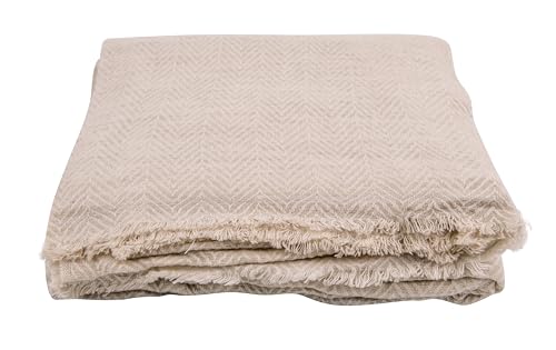 Cashmere Blanket – Hand Woven 100% Pure Wool Throw Blanket, 135 x 270 cm – Herringbone Pattern Cozy, and Soft Blanket for Bed, Sofa, or Couch - Made in Nepal - color: White