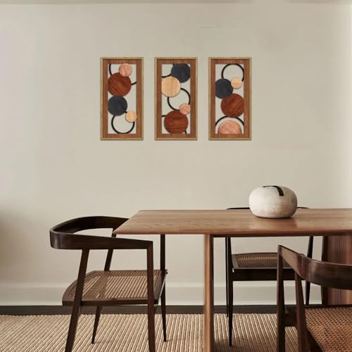 KAIRNE Boho Abstract Wooden Wall Art,3 pieces Vintage Modern Wall Sculptures,Rustic Farmhouse Framed Hanging Decor,Minimalist Mid Century Wall Decor for Living Room Bedroom Kitchen Office,8X16 inch - color: Boho Abstract, size: 8"L x 16"W