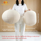 METHEDEECO 2-Piece Hanging Lamp Shade Set, 1 Oval 20x15 in + 1 Cylinder 13.5x17 in, Faux Linen Fabric Pendant Light Shades, Foldable Minimalist Pendant Lantern Shades, Nature Beige, Shades Only