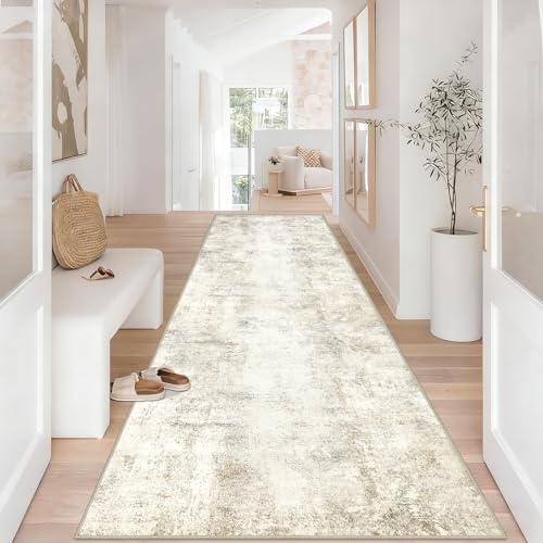 Capslpad 3x10 Beige Abstract Hallway Runner, Ultra Soft Fabric Washable Runner Rug, Non-Slip Rubber Backing, Stain Resistant Low Pile Runners for Hallways, Kitchen, Entryway, Bedroom - color: Beige, size: 3' x 10' (Runner)