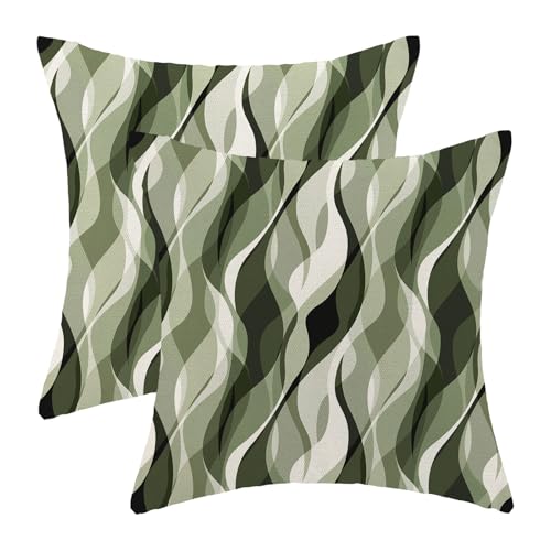 Boho Pillow Covers 18x18 Sage Green Abstract Stripes Throw Pillow Cover Bohemian Modern Aesthetic Decorative Pillowcase Farmhouse Linen Decor Cushion Case For Home Sofa Couch Outdoor Decoration - color: Abstract-sage Green, size: 18" x 18" (Pack of 2)