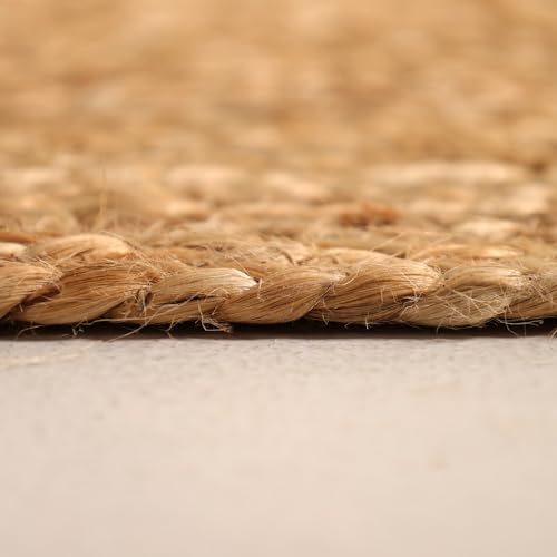 Handwoven 6FT Round Natural Jute Area Rug Rustic Reversible Solid Farmhouse Rug for Bedroom Living Room Dining Room and Office - size: 6' (Round)