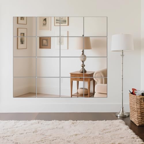Ruomeng Home Gym Mirrors 14" x 12" x 16Pcs Wall Mounted Mirror Glass Frameless Full Length Mirror Tiles for Home Gym, Bedroom, Door & Bathroom - size: 14"x12"-16pcs