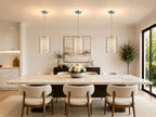 Shrine Lighting Drum Light Fixtures, Perfect Drum Pendant Light for Dining Room, Kitchen, D7'' x H9'', Adjustable Rob 11.8''~23.6'', E26*1 Sockets, Beige Linen Fabric Lampshade & Silver Mesh Cover - color: Silver&Pendant D7''