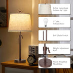 Table Lamps Set of 2, 22" to 30"Adjustable Height Bedside Lamps for Living Room 3 Color Temperatures Tall Nightstand Lamps Modern Brown Table Lamp for Bedroom Office End Table (Bulbs Included) - color: Brown+Beige Shade Set of 2