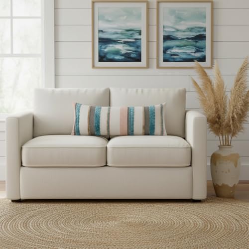 Coastal Lumbar Pillow Cover 14x36 Boho Farmhouse Turquoise Blue Throw Pillow Cover Striped Decorative Pillow Case Accent Chenille Pillowcase Patterned Cushion Case Home Decor(1 Piece) - color: Blue Stripe, size: 36" x 14" (Pack of 1)