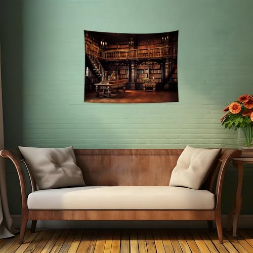 QGHOT Medieval Bookshelf Tapestry Vintage Library Bookcase Tapestry Wall Hanging Victorian Office Zoom Video Backdrop Old Books for Study Room Bedroom Living Room Decor 39.4" x 31.5" - color: H, size: 31.5"L x 39.4"W