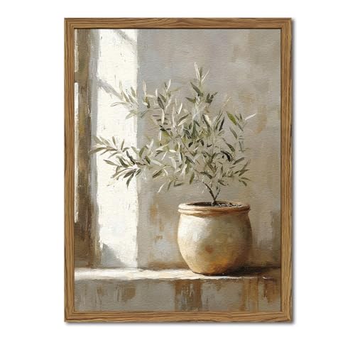 Framed Vintage Olive Tree Wall Art, Textured Sandstone Botanical Pictures Wall Decor, Rustic Neutral Potted Plant Paintings Prints Aesthetic Farmhouse Home Decor for Living Room Bedroom 12x16 inch - color: Olive Tree, size: 16"L x 12"W