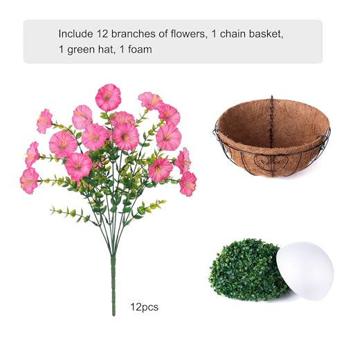 Artificial Faux Hanging Plants Flowers Basket for Outdoors Outside Spring Summer Decoration, Silk Pink Morning Glory in Planter UV Resistant Look Real Fake Flowers for Porch Patio Balcony Home Yard - color: Gradient Pink