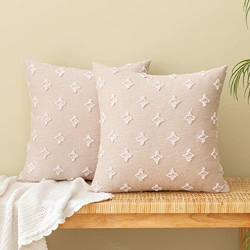 EMEMA Decorative Throw Pillow Covers Rhombic Jacquard Pillowcase Cushion Case Square for Couch Sofa Bed Living Room Bedroom Set of 2, 18x18 Inch, Beige - color: Beige, size: 18" x 18" (Pack of 2)