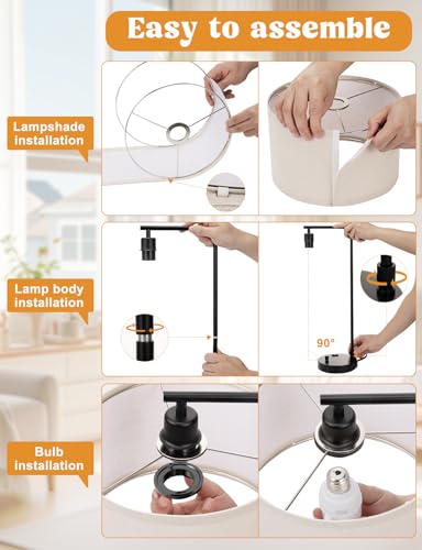 Innqoo Black Table Lamp for Bedroom with USB Port and Outlet, Dimmable Nightstand Bedside Lamps with Linen Lampshade, Desk Lamp for Home Office, Living Room, Guest Room, LED Bulb Included - color: G-Black Shade & Black Base
