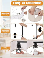 Innqoo Gold Table Lamp with USB Port and Outlet, Dimmable Nightstand Bedside Lamps with Linen Lampshade, Desk Lamp for Bedroom, Living Room, Guest Room, Home Office, LED Bulb Included - color: D-White Shade& Gold Base