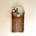 SlenyuBridal Brown Macrame Wall Hanging, Art Woven Boho Home Decor, Wall Pendent Weaving Dried Flower Decorative Net Bag, Beautiful Wall Art for Apartment, Dorm Room Decoration