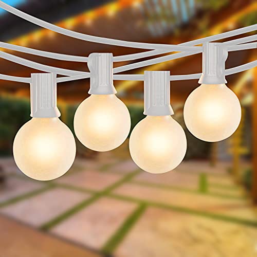 SUNSGNE 25Ft Outdoor Patio Lights G40 Globe String Lights with 27 Frosted White Bulbs, Waterproof Connectable Hanging String Lights for Christmas Patio House Backyard Balcony Party, White Wire - color: Frosted White-White, size: 25 Ft