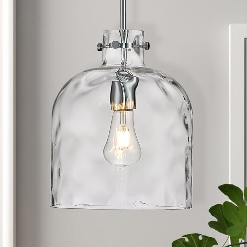 Chrome Pendant Light for Kitchen Island – 10" Modern Glass Dome Hanging Light Fixture, Single E26 Ceiling Pendant Lamp for Dining Room, Hallway, Bedroom - color: Chrome-Medium