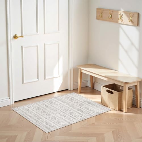 Tortania Area Rug Living Room Rugs - 2x3 Washable Soft Neutral Boho Moroccan Farmhouse Mat Indoor Floor Carpet for Bedroom Under Dining Table Home Office Decor - Ivory Gray - color: Ivory Gray, size: 2' x 3' (Rectangular)