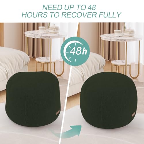MeMoreCool Stuffed Round Pouf Ottoman Foot Rest, Floor Pouf Foot Stool with Soft Foam Chunk Filling, Small Round Ottoman Footstool Circle Footrest for Living Room, Green - color: Teddy Green