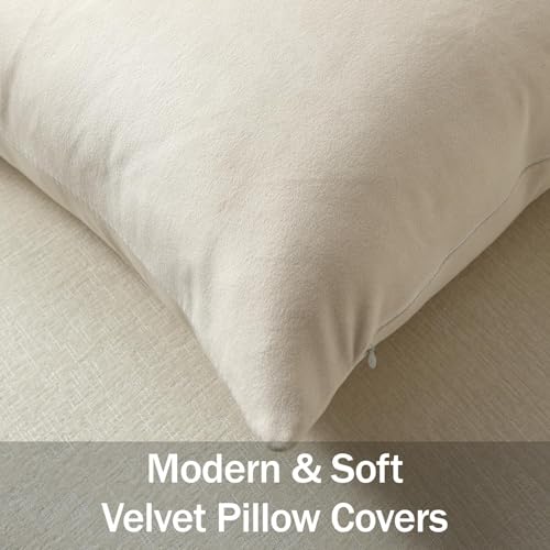 DEZENE Lumbar Pillow Covers 12x20 Cream: Pack of 2 Cozy Soft Velvet Rectangular Modern Luxury Decorative Throw Pillow Cases for Sofa Couch Living Room Bed Home Decor - color: Vanilla Ice, size: 20" x 12" (Pack of 2)