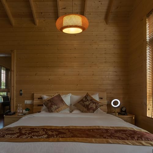 Antique Pendant Lighting Rattan Single Lamp Weaving Natural Bamboo Wicker Ceiling Hanging Lantern Light Fixture, Adjustable Height for Dining Room Living Room Restaurant (Style B, 23.6''D)
