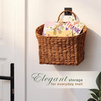 Set of 2 Red Brown Wicker Hanging Baskets for Front Door, Mail, Flowers & Organizing - color: Red Brown Water Hyacinth